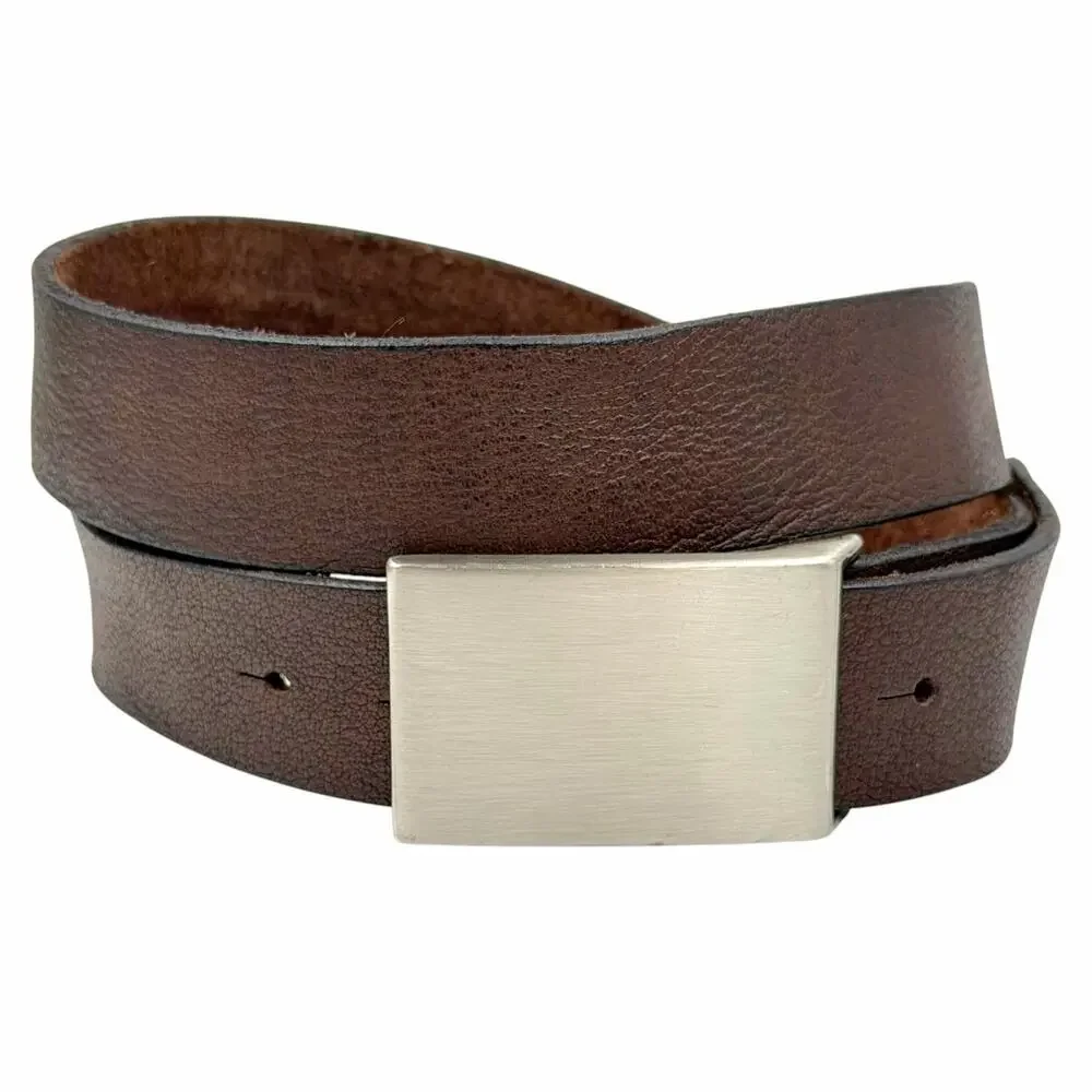Vintage Banana Republic 90s Y2K Brown Italian Leather Men's Plaque Belt Size 38